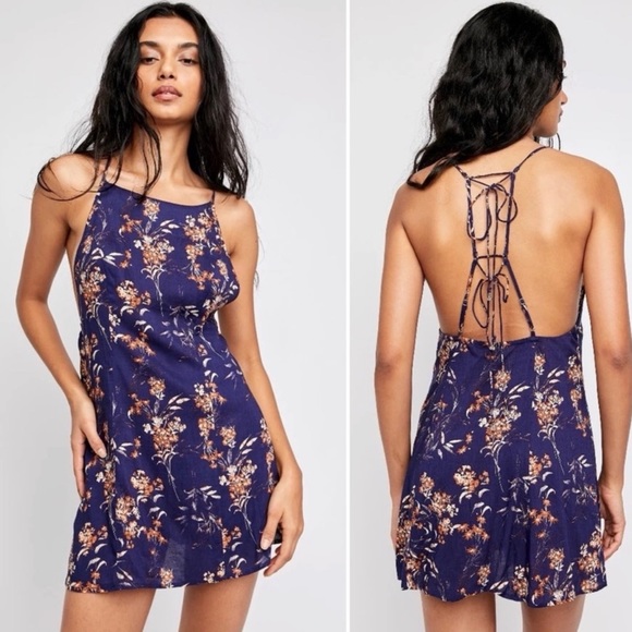 Free People Dresses & Skirts - Free People Floral Mini Dress in Navy and Brown